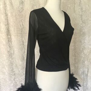 Elena Collection Archives • OOAK Sheer Feather Sleeve Top